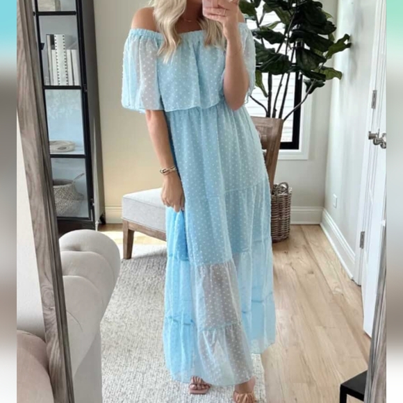 Kirundo Women's Summer Off Shoulder Maxi Dress Light Blue Size Small - Picture 6 of 7